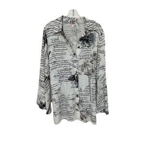 Mishca Floral Script Print Blouse Size Large